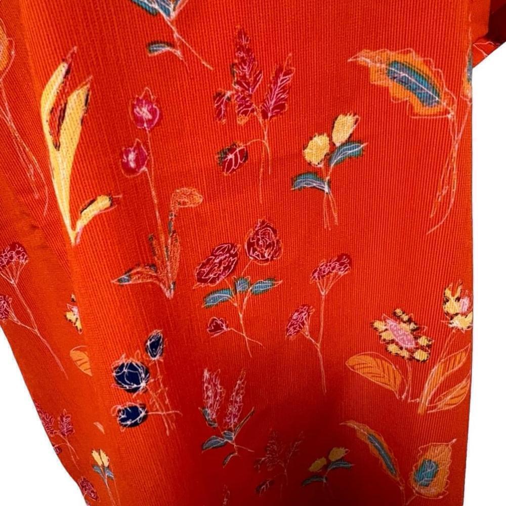 JNY Women’s Vibrant Orange Floral Scoop Neck Split Hem Blouse, Size Large - Picture 5 of 13